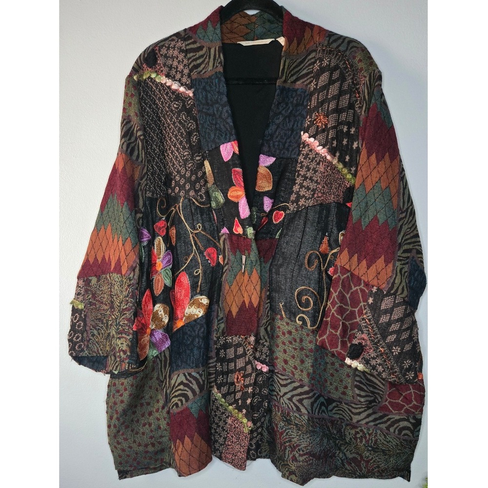Soft Surroundings 3X Patchwork Wool Blend Embroidered Boho Duster Jacket